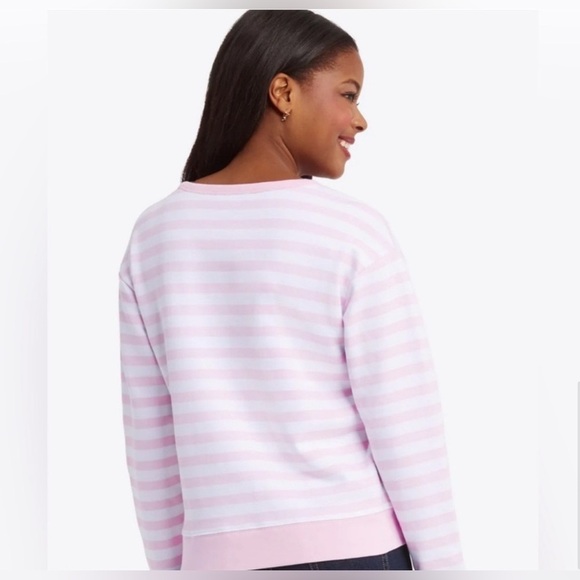 Draper James Women's Kelsea Sweatshirt Pink White Stripe Size Medium - Picture 2 of 7